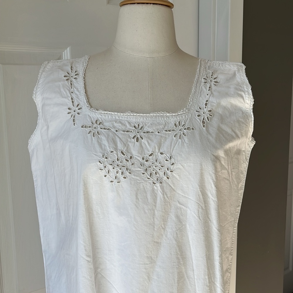 Antique Italian open cutwork cotton linen chemise dress